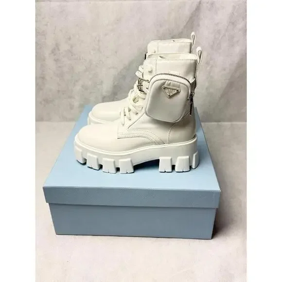 Prada Monolith Leather Pouch Boots SZ EU 36 / US 6 White Brand New - Picture 3 of 6